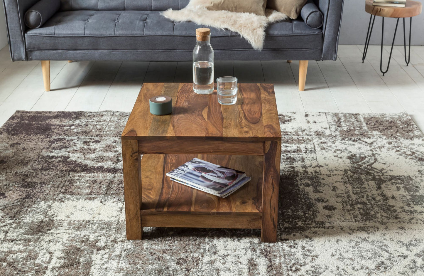 Couchtisch MUMBAI Massiv Holz Sheesham 60 mal 60 cm Wohnzimmer Tisch Design dunkel braun Landhaus Stil Beistelltisch