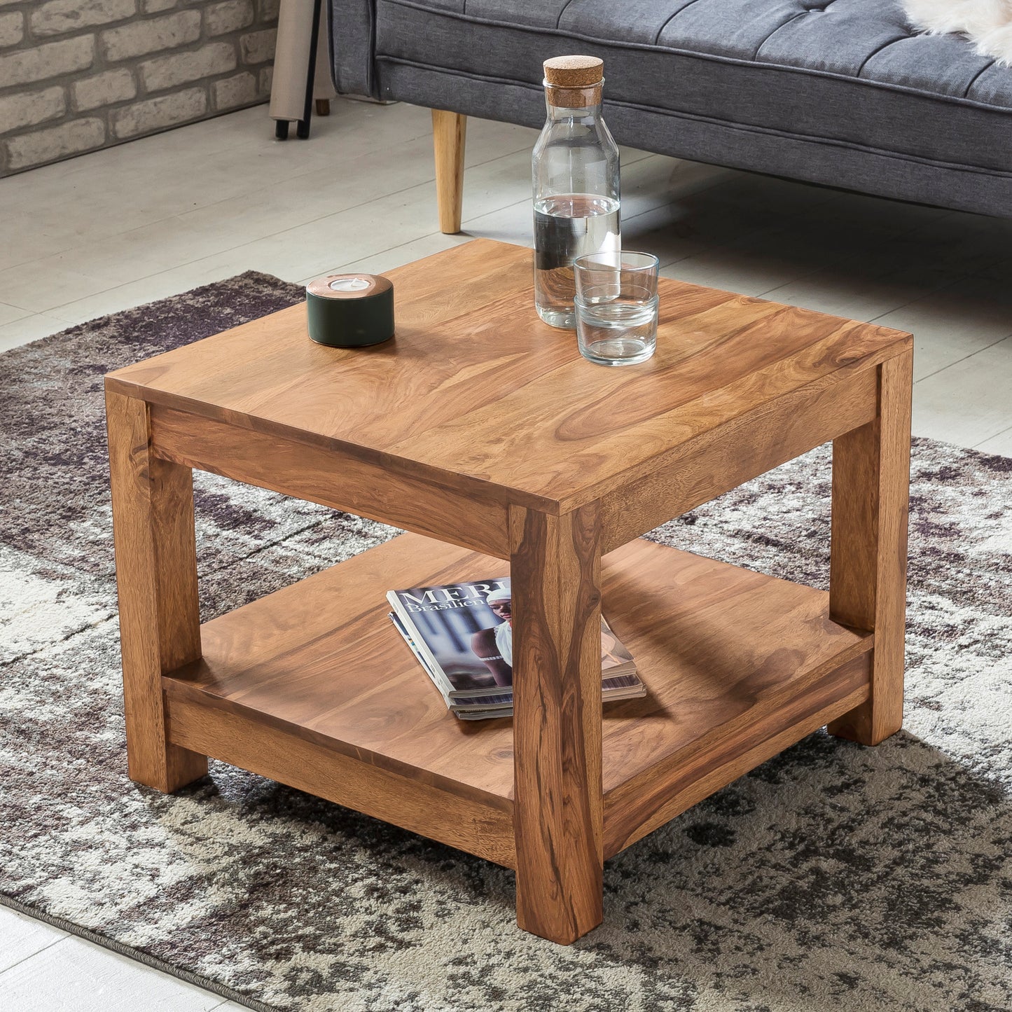 Couchtisch MUMBAI Massiv Holz Akazie 60 mal 60 cm Wohnzimmer Tisch Design dunkel braun Landhaus Stil Beistelltisch