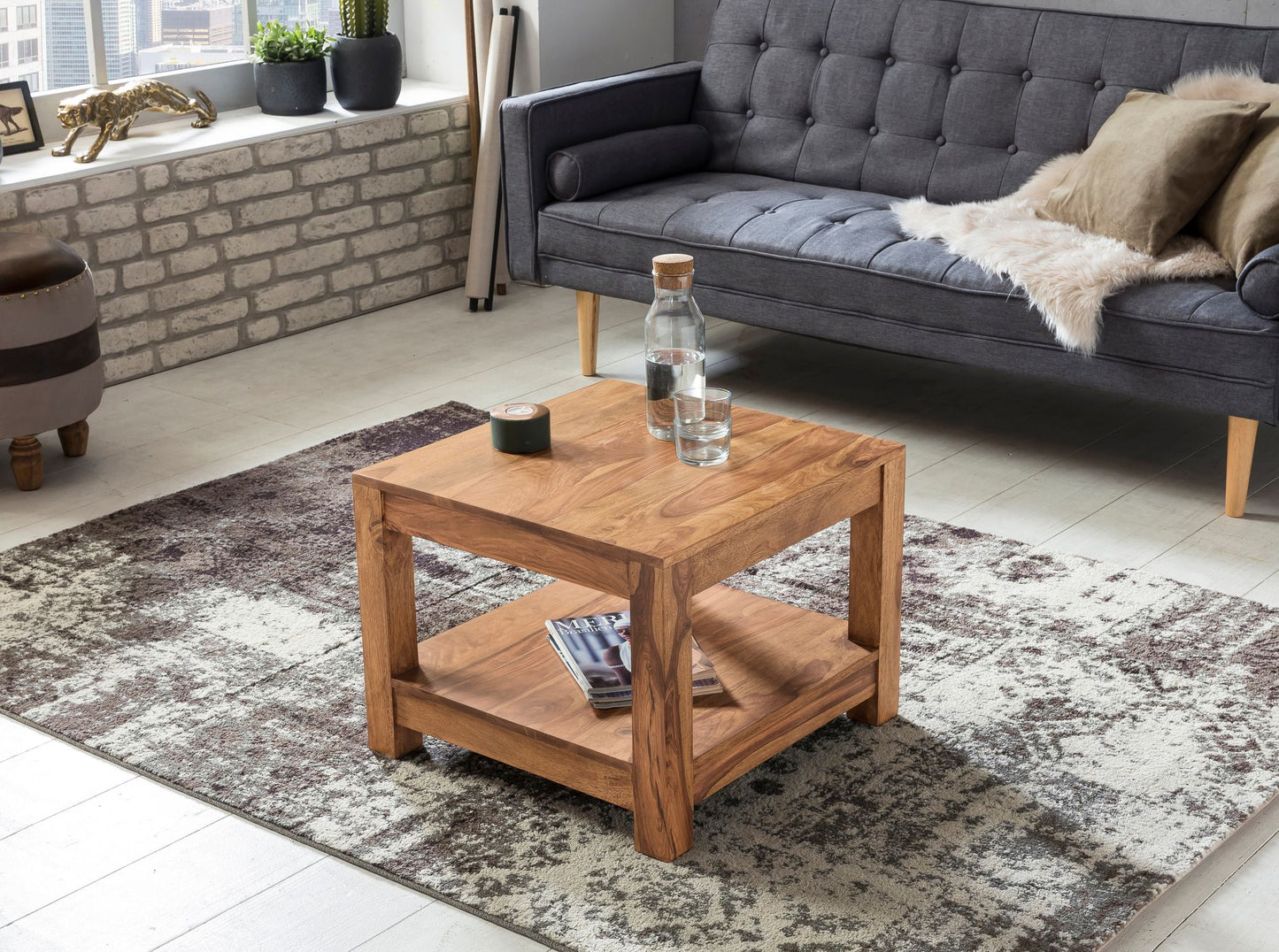 Couchtisch MUMBAI Massiv Holz Akazie 60 mal 60 cm Wohnzimmer Tisch Design dunkel braun Landhaus Stil Beistelltisch