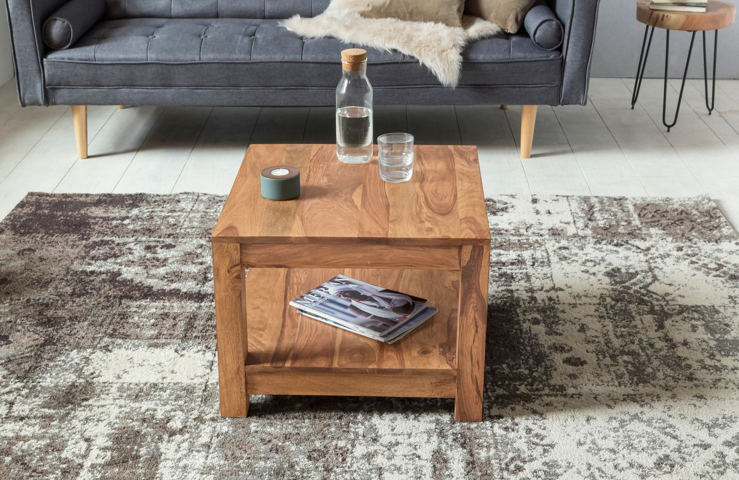 Couchtisch MUMBAI Massiv Holz Akazie 60 mal 60 cm Wohnzimmer Tisch Design dunkel braun Landhaus Stil Beistelltisch