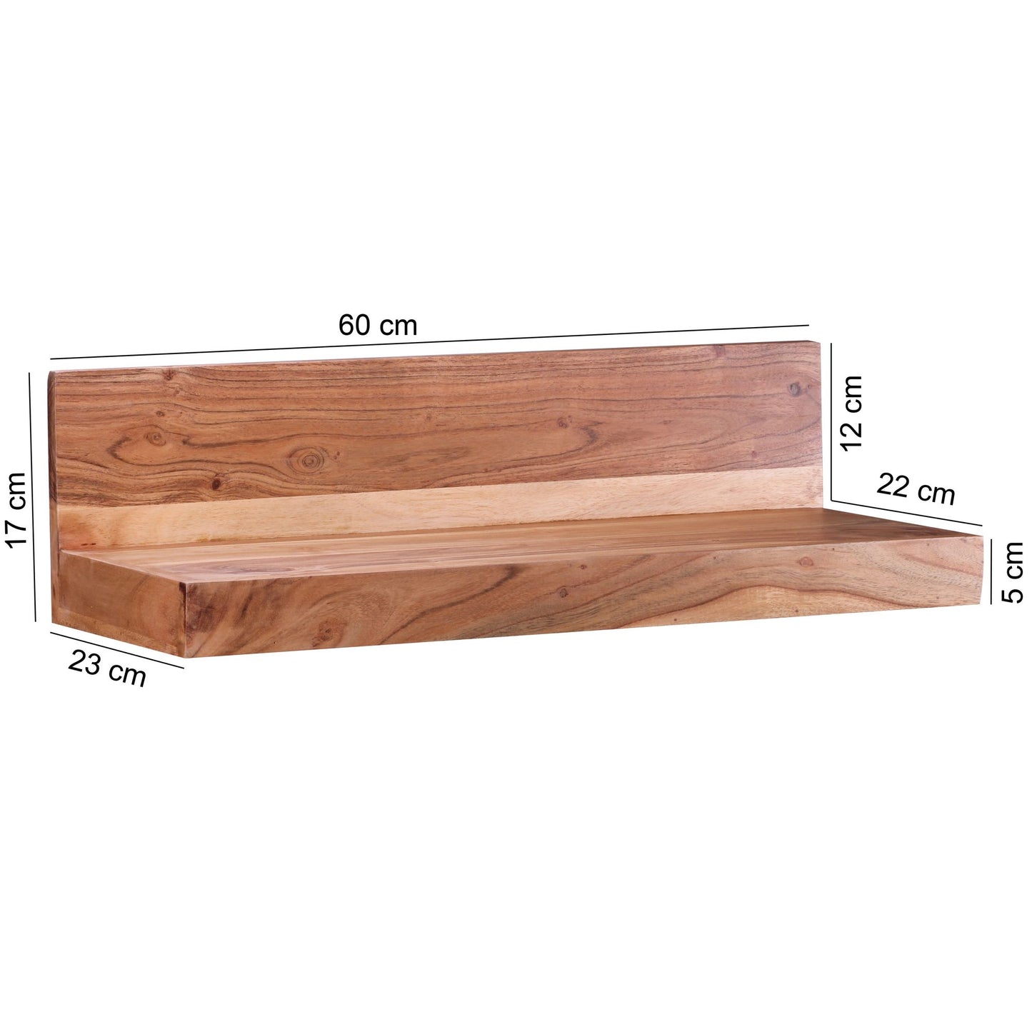 Wandregal MUMBAI Massiv Holz Akazie Holzregal 60 cm Landhaus Stil Haenge Regal Echt Holz Wand Board Natur Produkt