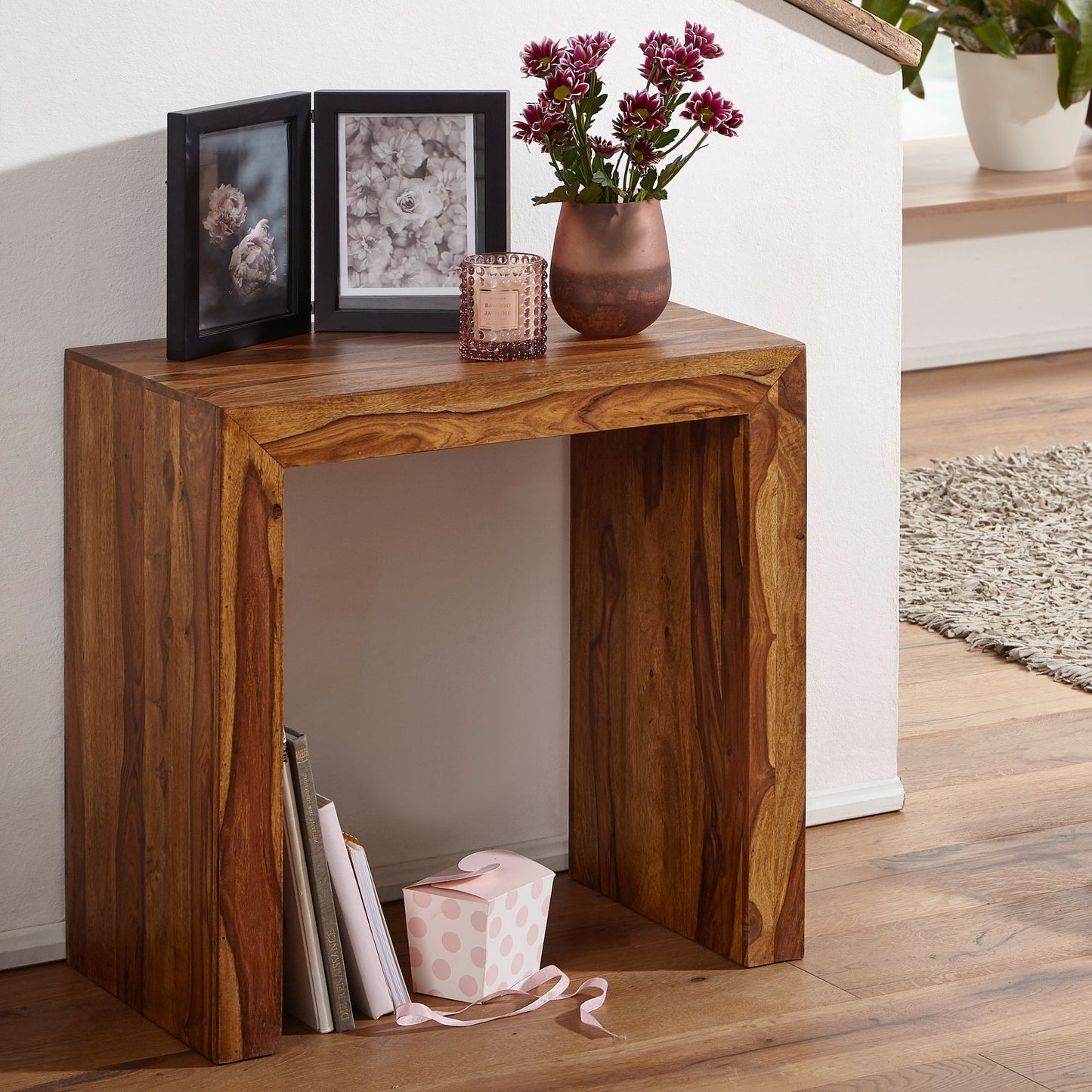 Beistelltisch MUMBAI Massiv Holz Sheesham 60 mal 35 cm Wohnzimmer Tisch Design dunkel braun Landhaus Stil Couchtisch