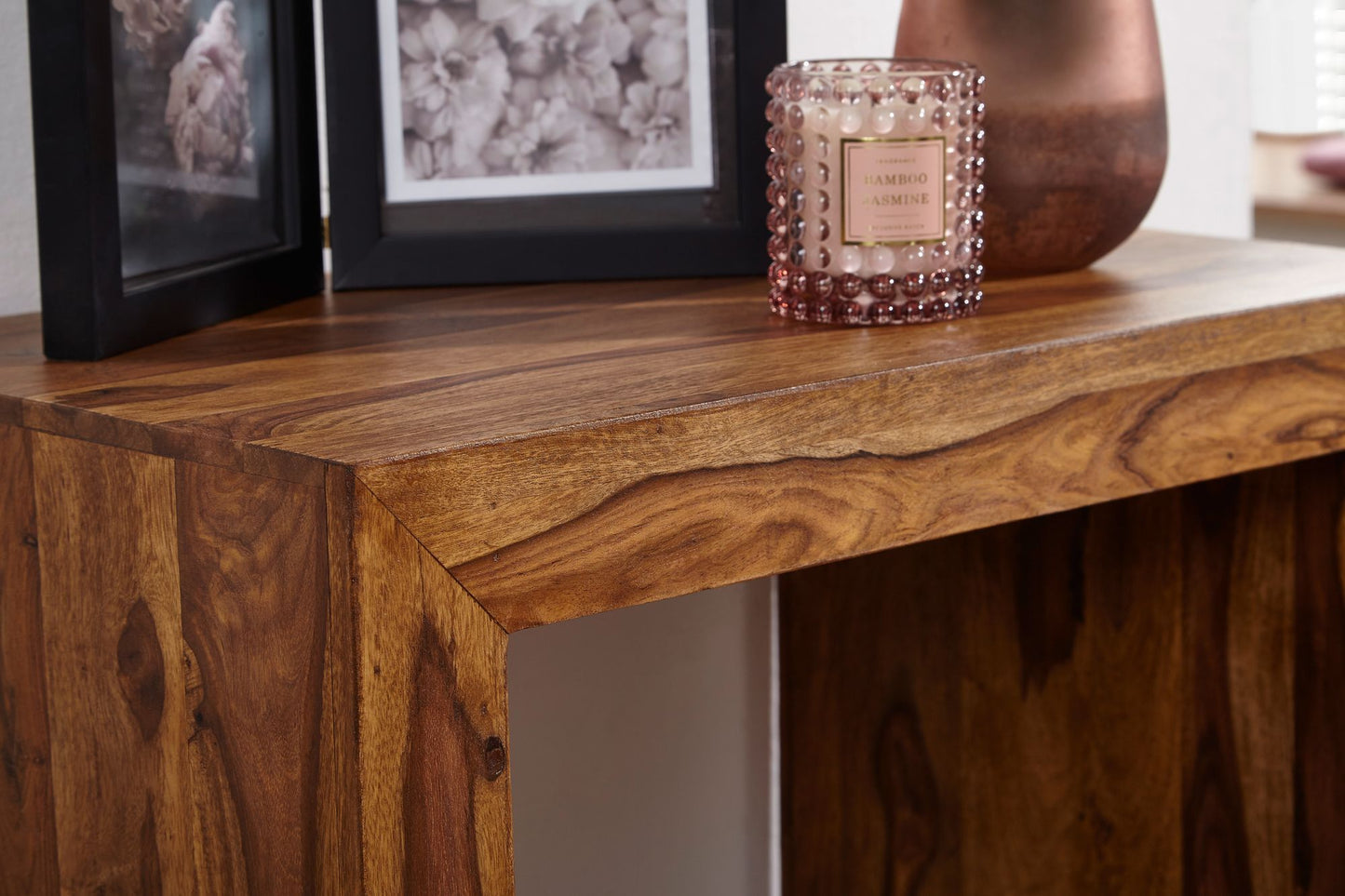 Beistelltisch MUMBAI Massiv Holz Sheesham 60 mal 35 cm Wohnzimmer Tisch Design dunkel braun Landhaus Stil Couchtisch