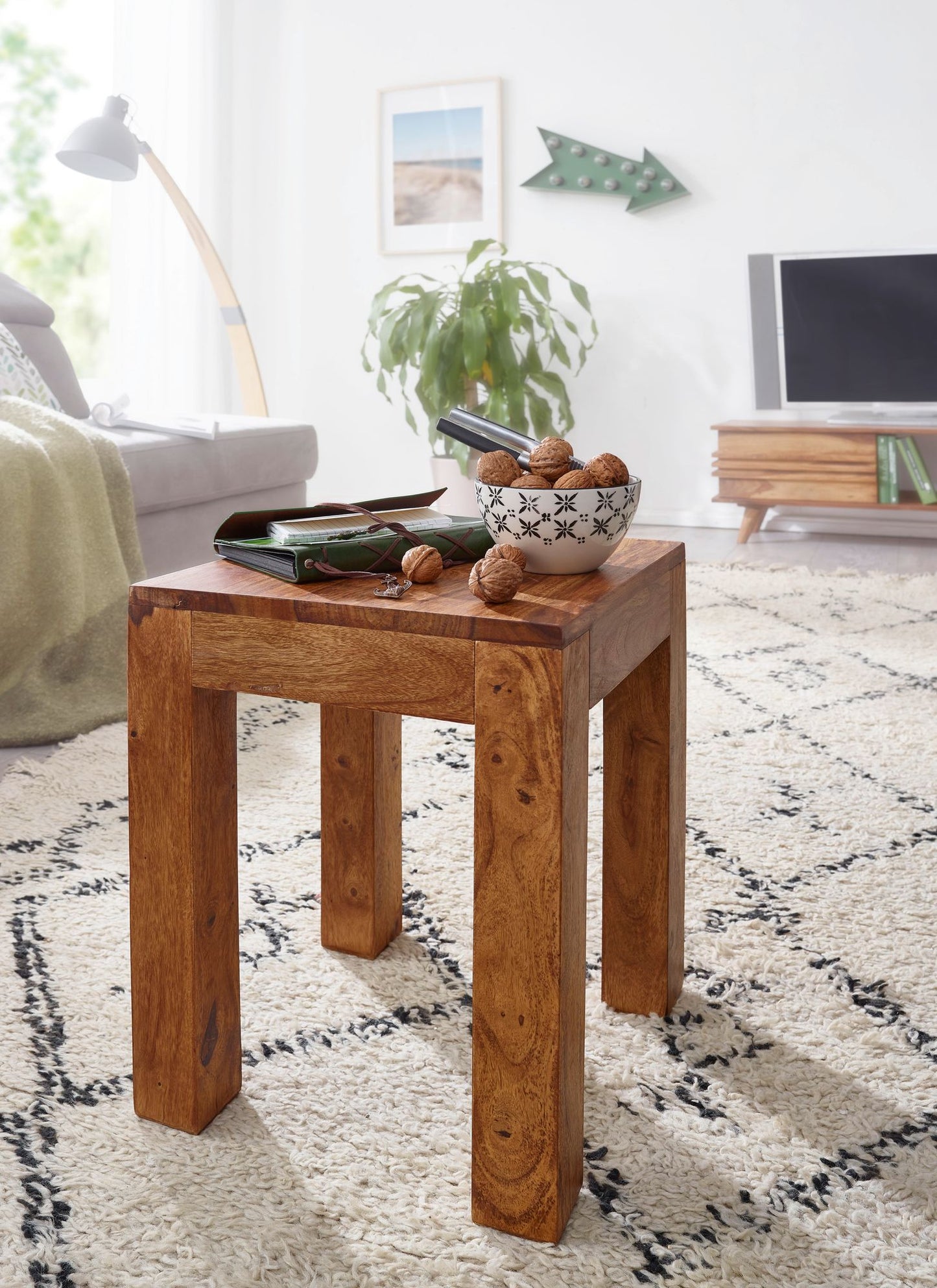 Beistelltisch MUMBAI Massiv Holz Sheesham 35 mal 35 cm Wohnzimmer Tisch Design dunkel braun Landhaus Stil Couchtisch