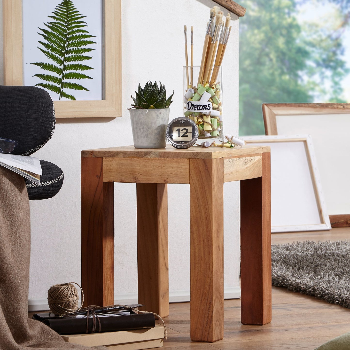 Beistelltisch MUMBAI Massiv Holz Akazie 35 mal 35 cm Wohnzimmer Tisch Design dunkel braun Landhaus Stil Couchtisch
