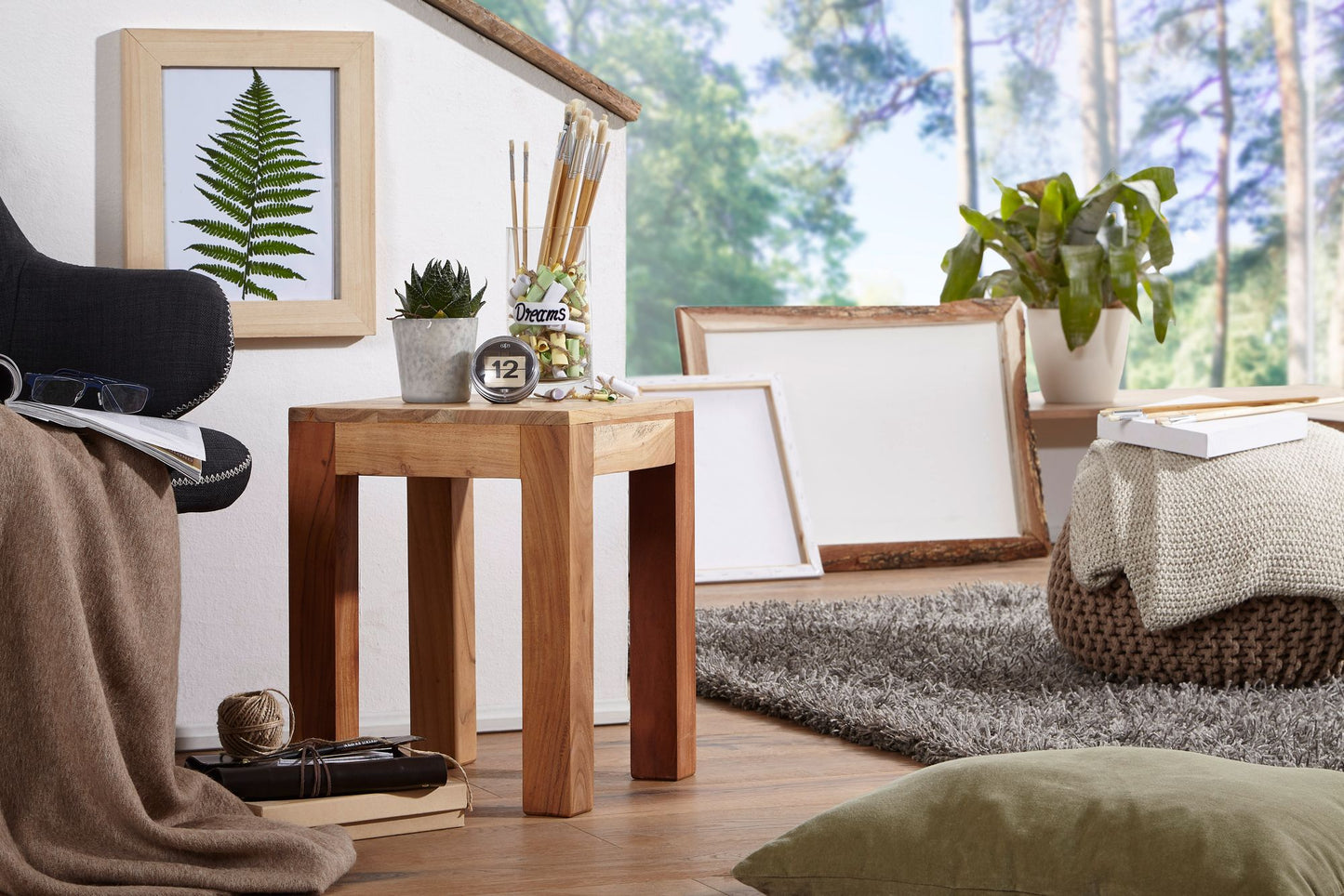 Beistelltisch MUMBAI Massiv Holz Akazie 35 mal 35 cm Wohnzimmer Tisch Design dunkel braun Landhaus Stil Couchtisch