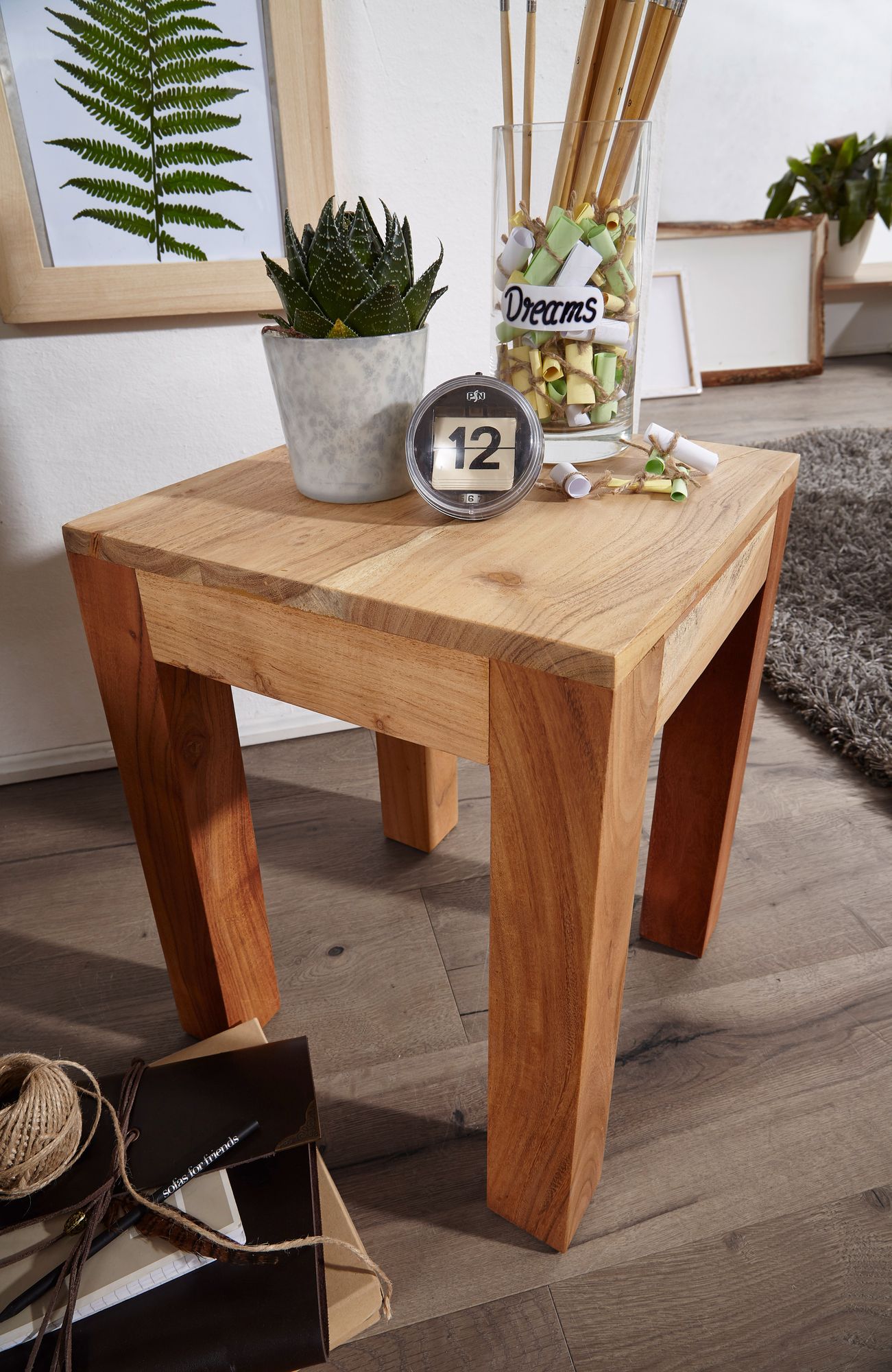 Beistelltisch MUMBAI Massiv Holz Akazie 35 mal 35 cm Wohnzimmer Tisch Design dunkel braun Landhaus Stil Couchtisch