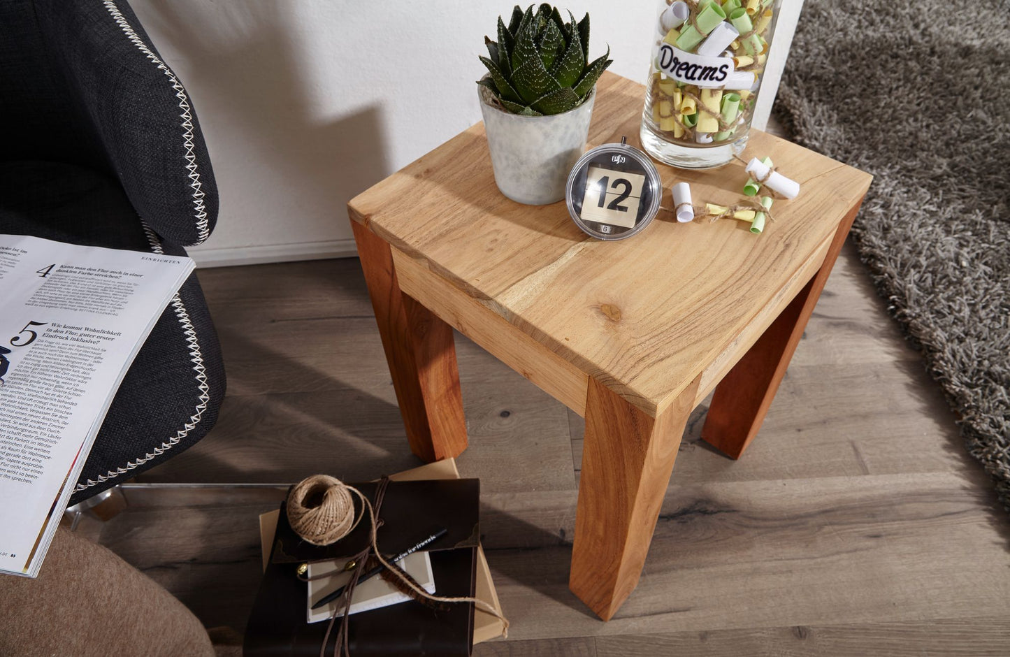 Beistelltisch MUMBAI Massiv Holz Akazie 35 mal 35 cm Wohnzimmer Tisch Design dunkel braun Landhaus Stil Couchtisch
