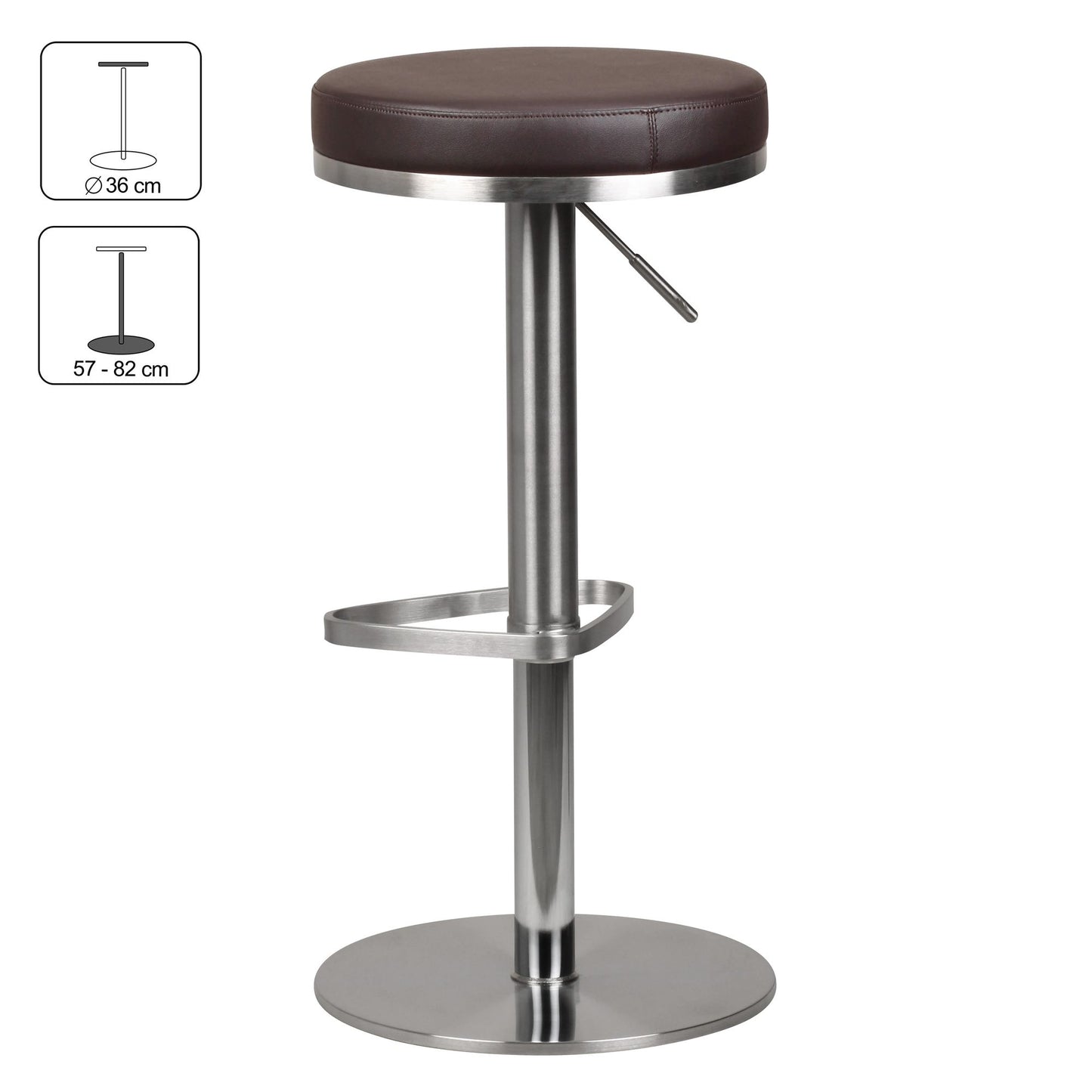 Barhocker WL1.612 Braun Edelstahl hoehenverstellbare Sitzhoehe 57   82 cm Barstuhl Modern 360° Drehbar Tresenhocker mit Standfuss Design Bistrohocker Hoch Tresenstuhl Sitz Gepolstert