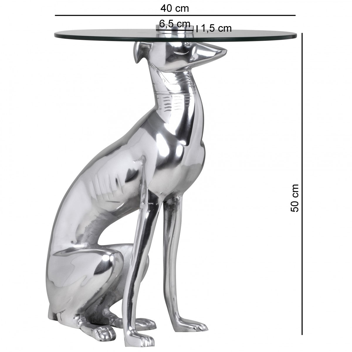 Design Deko Beistelltisch Figur DOG aus Aluminium Farbe Silber