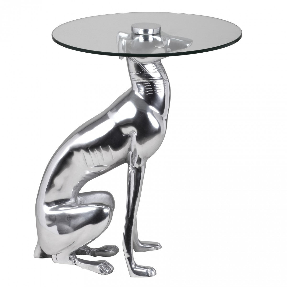 Design Deko Beistelltisch Figur DOG aus Aluminium Farbe Silber