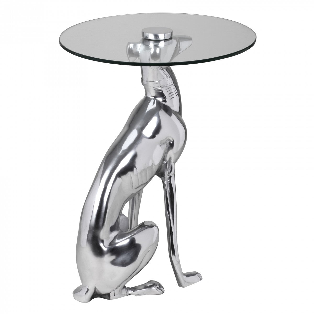 Design Deko Beistelltisch Figur DOG aus Aluminium Farbe Silber