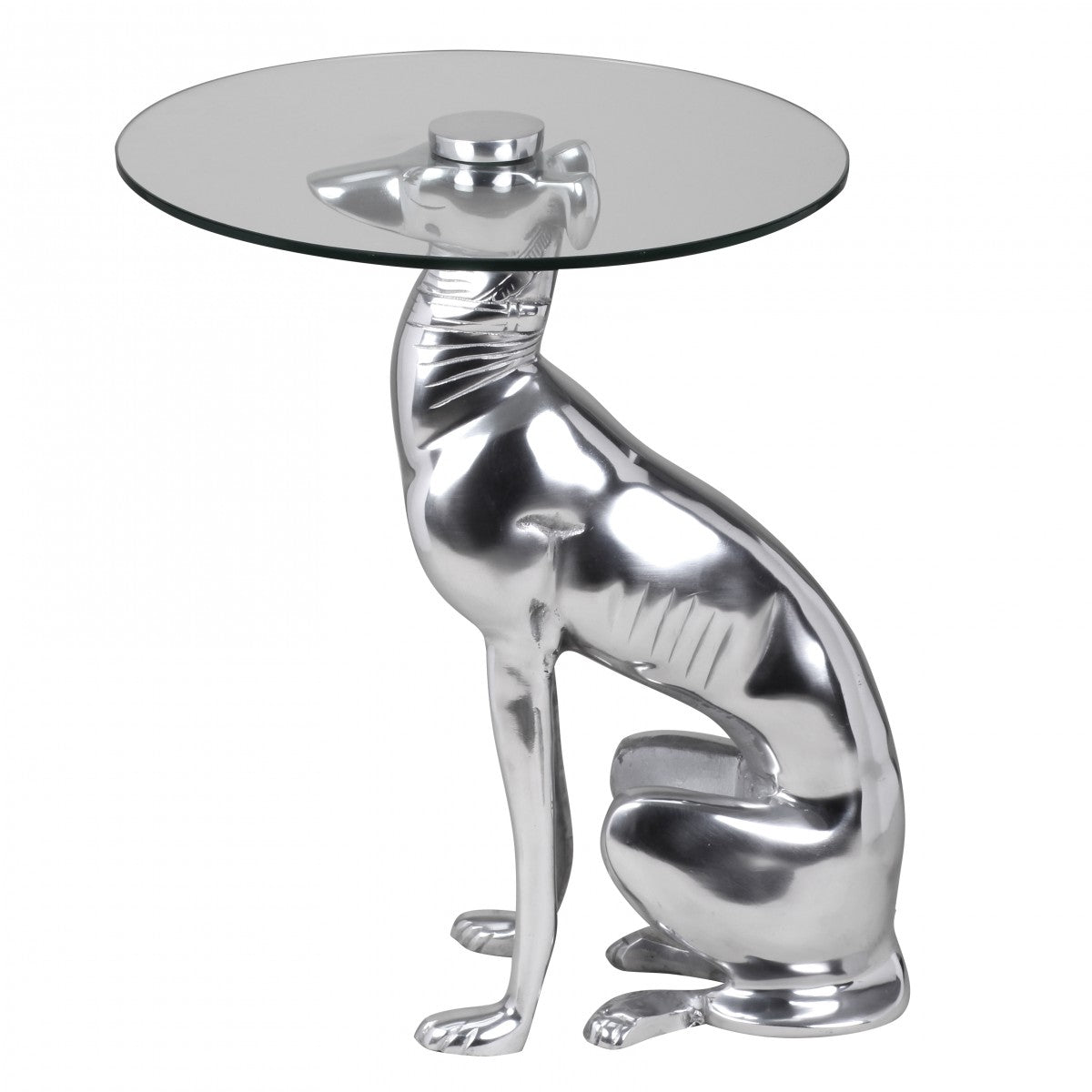 Design Deko Beistelltisch Figur DOG aus Aluminium Farbe Silber