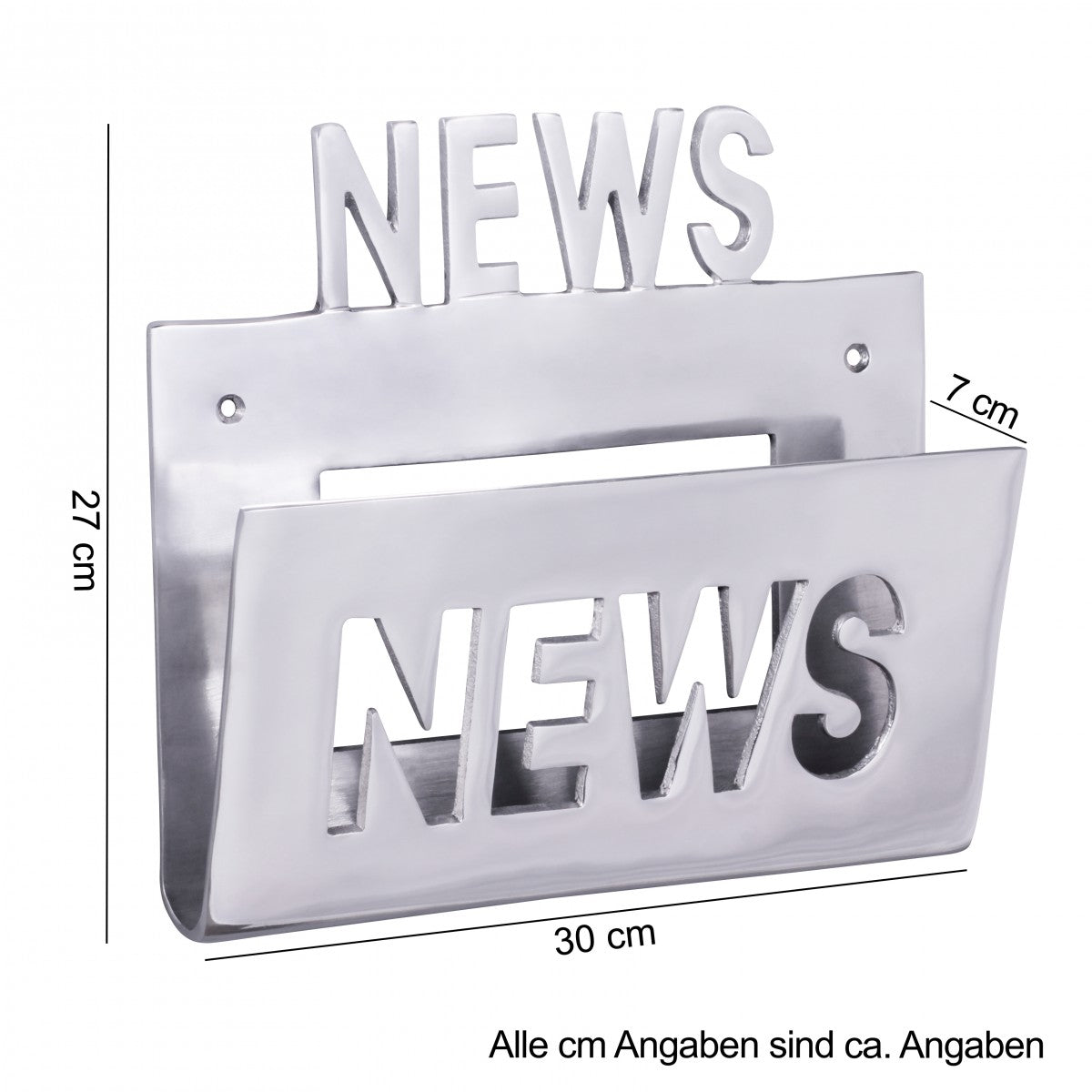 Deko Prospekthalter fuer die Wand Design Zeitungshalter News Zeitschriftenhalter aus Aluminium Farbe Silbe