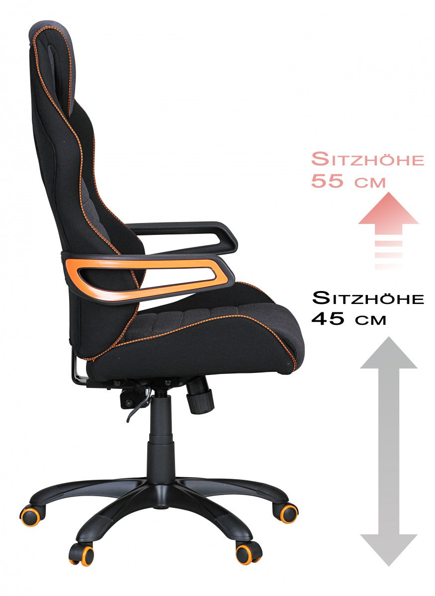 Buerostuhl VENEDIG Schwarz Gaming Chefsessel Racing Drehstuhl 120kg Synchronmechanik Race Schreibtischstuhl