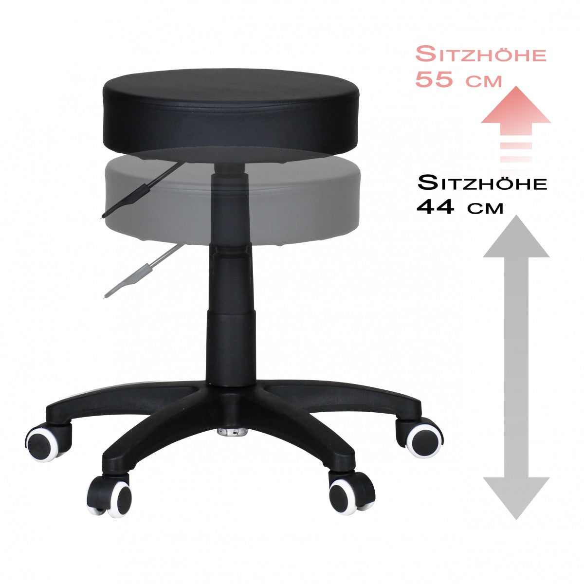Hocker Design Arbeitshocker Kunstleder Schwarz Sitzhocker mit Rollen Rollhocker gepolstert ohne Lehne