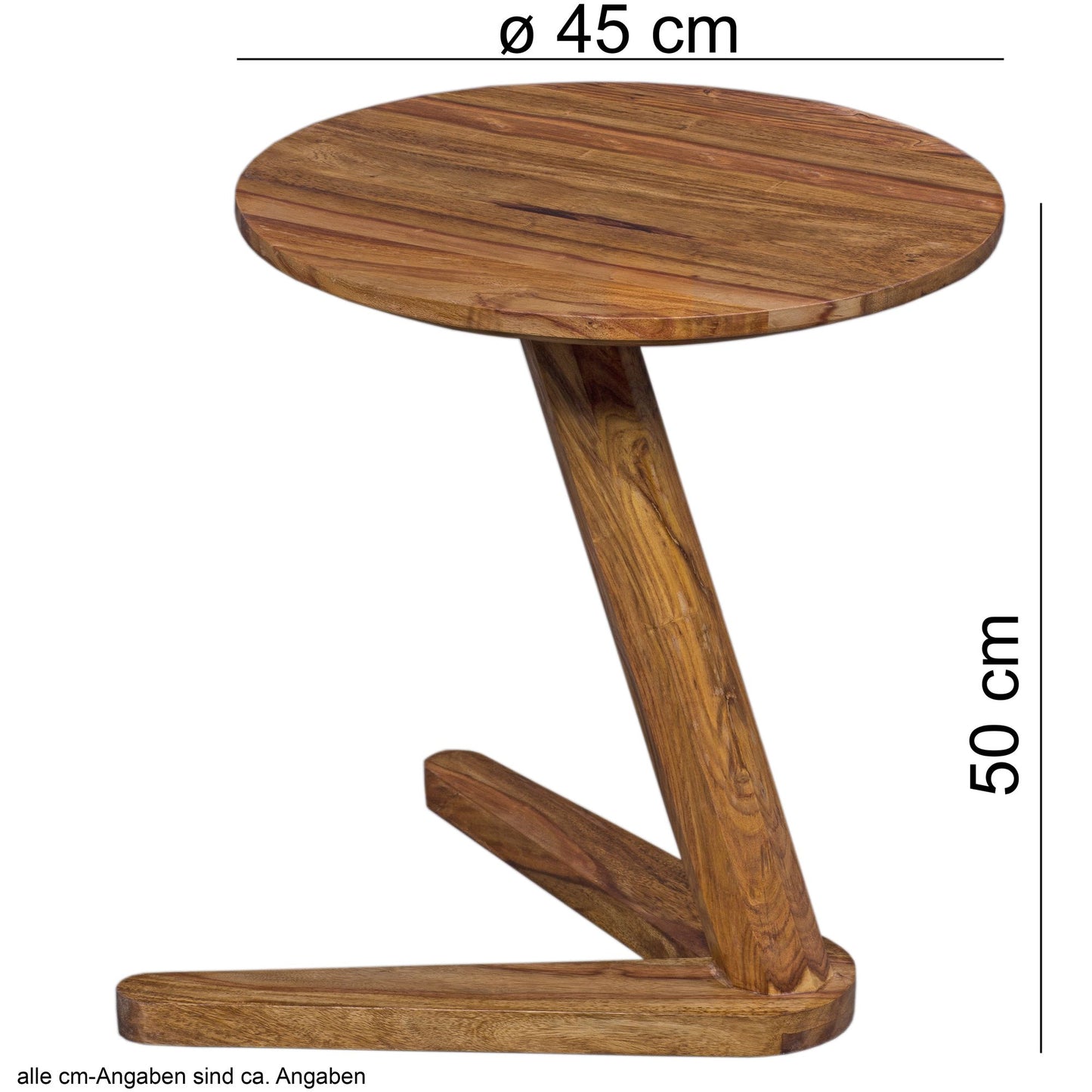 Beistelltisch BOHA Massivholz Sheesham Design Wohnzimmer Tisch 45 mal 45cm rund Nachttisch Natur Holz Landhaus Stil