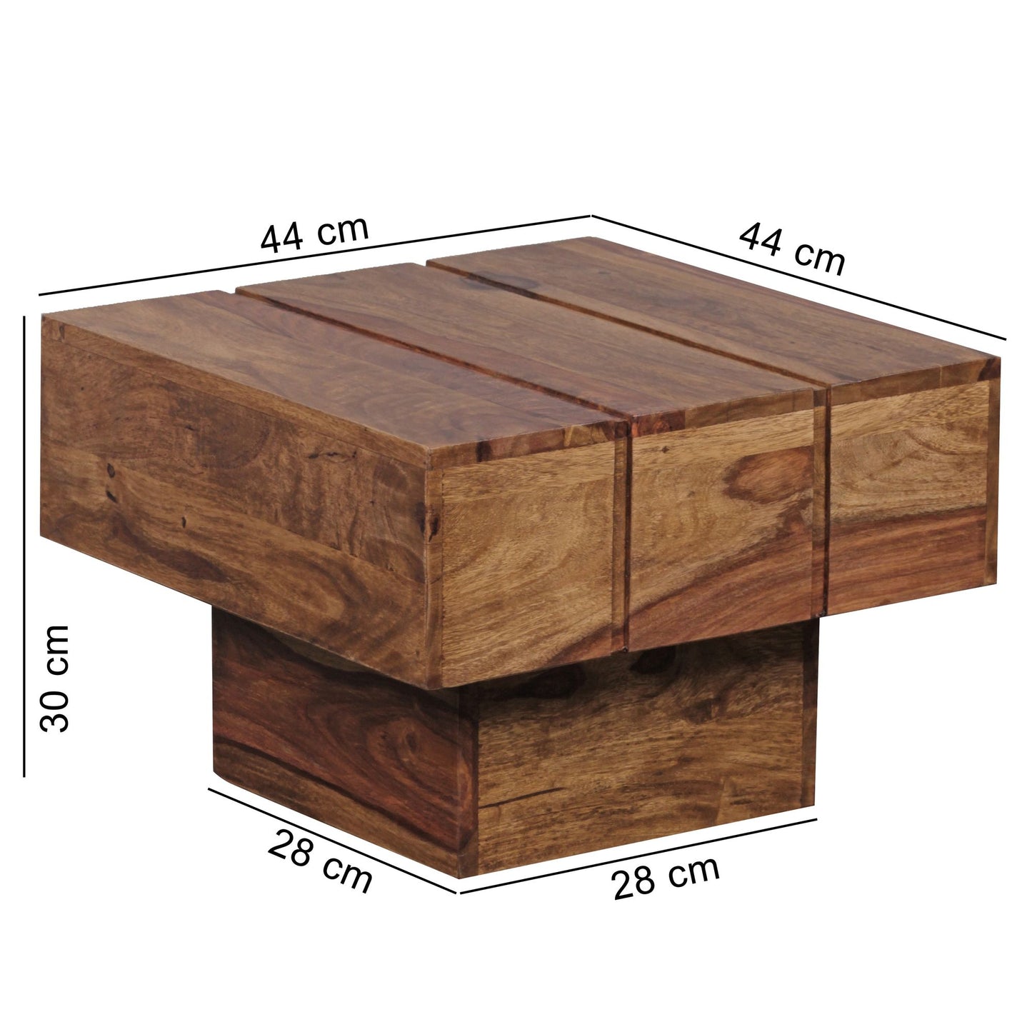 Beistelltisch LUCCA Massivholz Sheesham Wohnzimmertisch 44 mal 44 mal 30 cm Couchtisch Massiv Landhaus Cube quadratisch