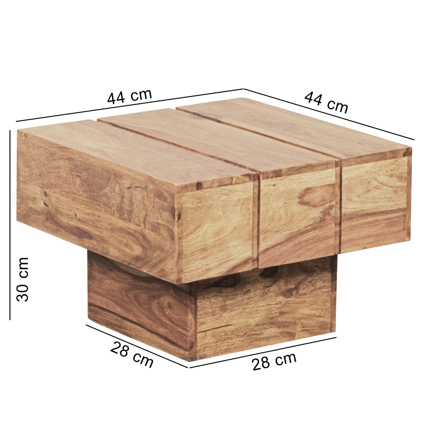 Beistelltisch LUCCA Massivholz Akazie Wohnzimmertisch 44 mal 44 mal 30 cm Couchtisch Massiv Landhaus Cube quadratisch