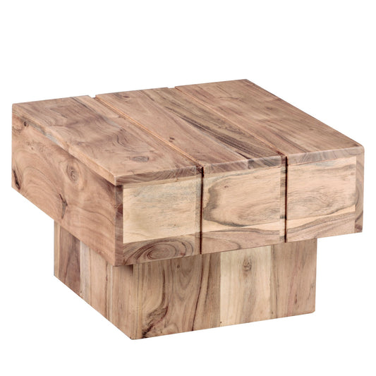 Beistelltisch LUCCA Massivholz Akazie Wohnzimmertisch 44 mal 44 mal 30 cm Couchtisch Massiv Landhaus Cube quadratisch