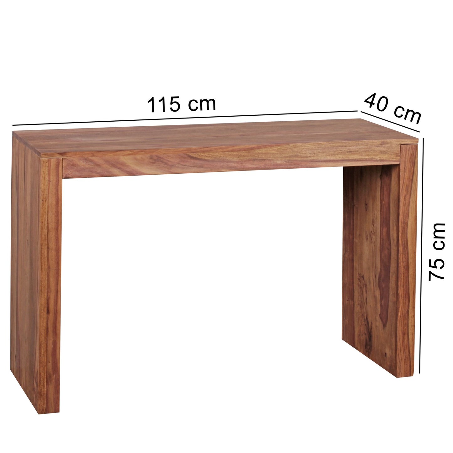 Konsolentisch Sheesham Massivholz 115 mal 40 mal 75 cm Flurtisch Design Dielentisch Anrichte Schmal Arbeitstisch Schreibtisch Modern Konsole Eingangstisch Naturholz