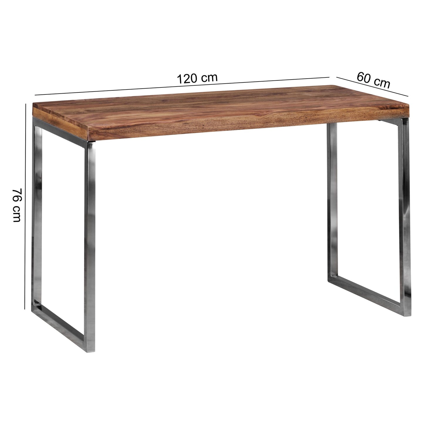 Schreibtisch GUNA Massivholz Sheesham Computertisch 120 mal 60 cm aus echtem Holz Laptoptisch im Landhaus Stil Konsolen Tisch mit Metallbeinen Arbeitstisch dunkel braun fuer Buero