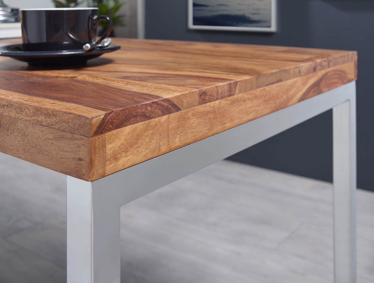 Schreibtisch GUNA Massivholz Sheesham Computertisch 120 mal 60 cm aus echtem Holz Laptoptisch im Landhaus Stil Konsolen Tisch mit Metallbeinen Arbeitstisch dunkel braun fuer Buero