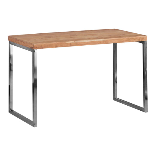 Schreibtisch GUNA Massivholz Akazie Computertisch 120 mal 60 cm aus echtem Holz Laptoptisch im Landhaus Stil Konsolen Tisch mit Metallbeinen Arbeitstisch dunkel braun fuer Buero