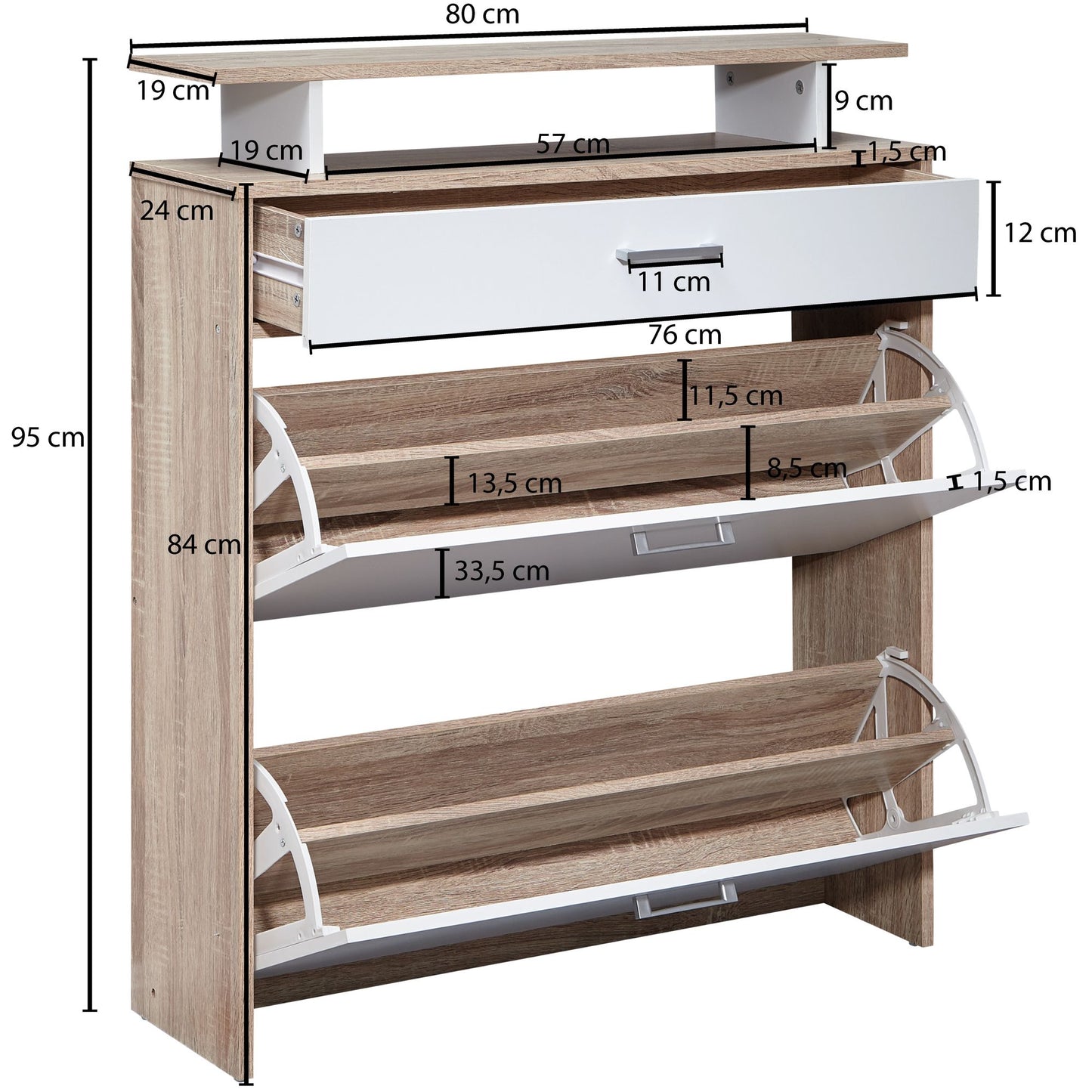 Schuhkipper Holz 80 mal 95 mal 24 cm Modern Sonoma Eiche Design Schuhregal Schuhkipper Schmal Schuhschrank Schuhaufbewahrung mit Schublade Flurschrank Schuhablage Regal