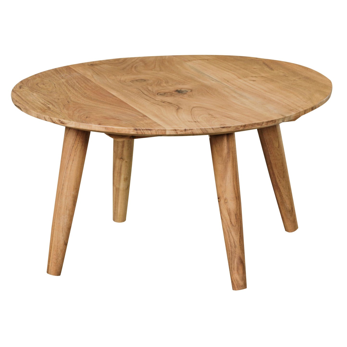 Couchtisch BOHA Massivholz Akazie Wohnzimmertisch rund Ø75 mal 40 cm Beistelltisch mit 4 Beinen im Landhausstil