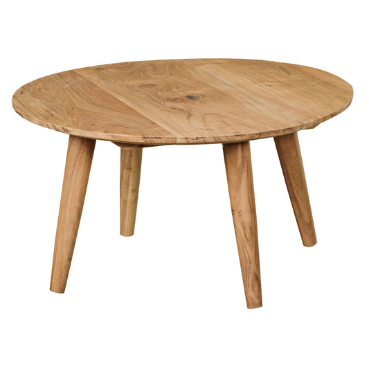 Couchtisch BOHA Massivholz Akazie Wohnzimmertisch rund Ø75 mal 40 cm Beistelltisch mit 4 Beinen im Landhausstil