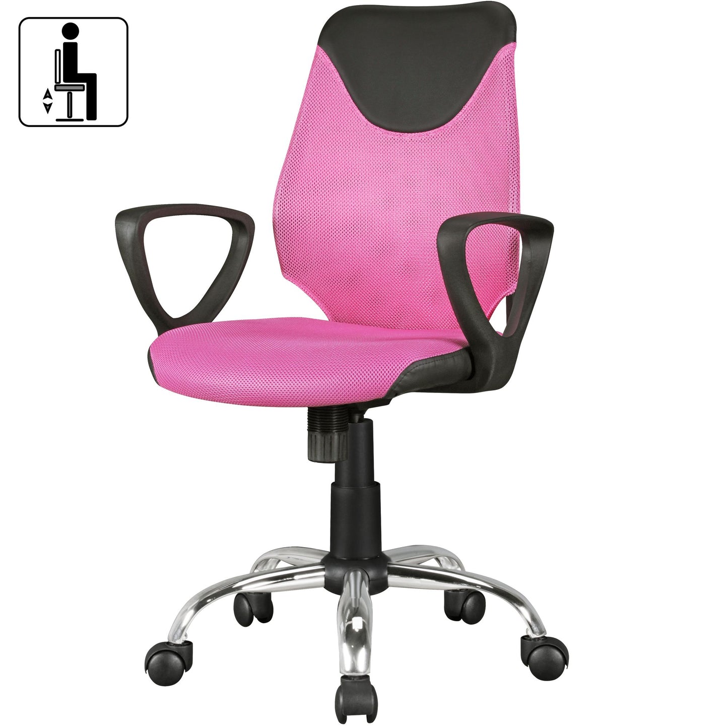 Kinder Schreibtischstuhl TERNI Schwarz Pink fuer Kinder ab 6 mit Lehne Kinder Drehstuhl Kinder Buerostuhl ergonomisch Jugendstuhl hoehenverstellbar