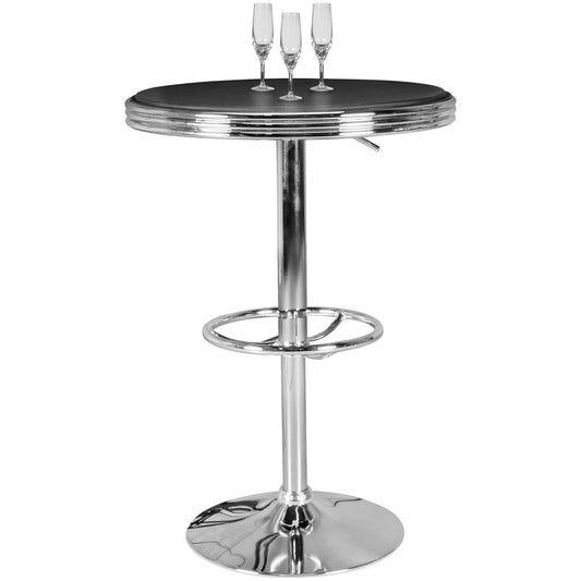 American Diner Bartisch rund Ø 60 cm Aluminium Kunstlederbezug Retro Stehtisch USA in Schwarz Silber Robuster Bistrotisch im Stil der 50er Jahre Partytisch mit Untergestell Alu