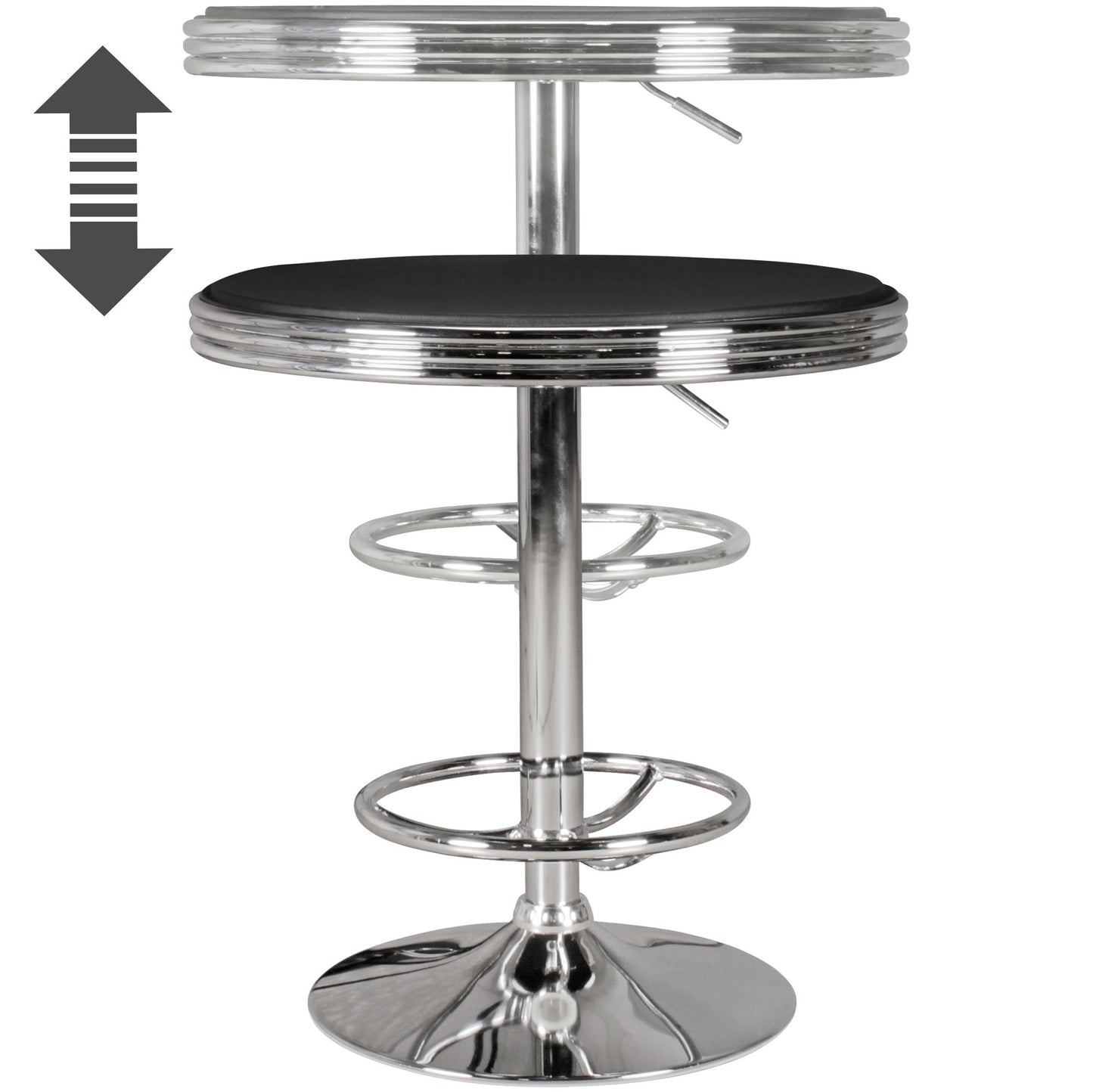 American Diner Bartisch rund Ø 60 cm Aluminium Kunstlederbezug Retro Stehtisch USA in Schwarz Silber Robuster Bistrotisch im Stil der 50er Jahre Partytisch mit Untergestell Alu