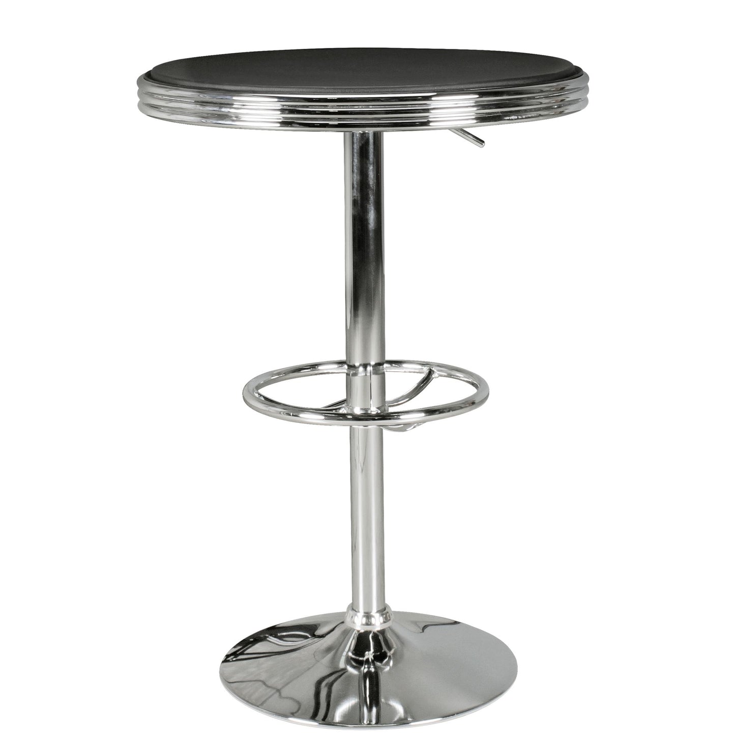 American Diner Bartisch rund Ø 60 cm Aluminium Kunstlederbezug Retro Stehtisch USA in Schwarz Silber Robuster Bistrotisch im Stil der 50er Jahre Partytisch mit Untergestell Alu