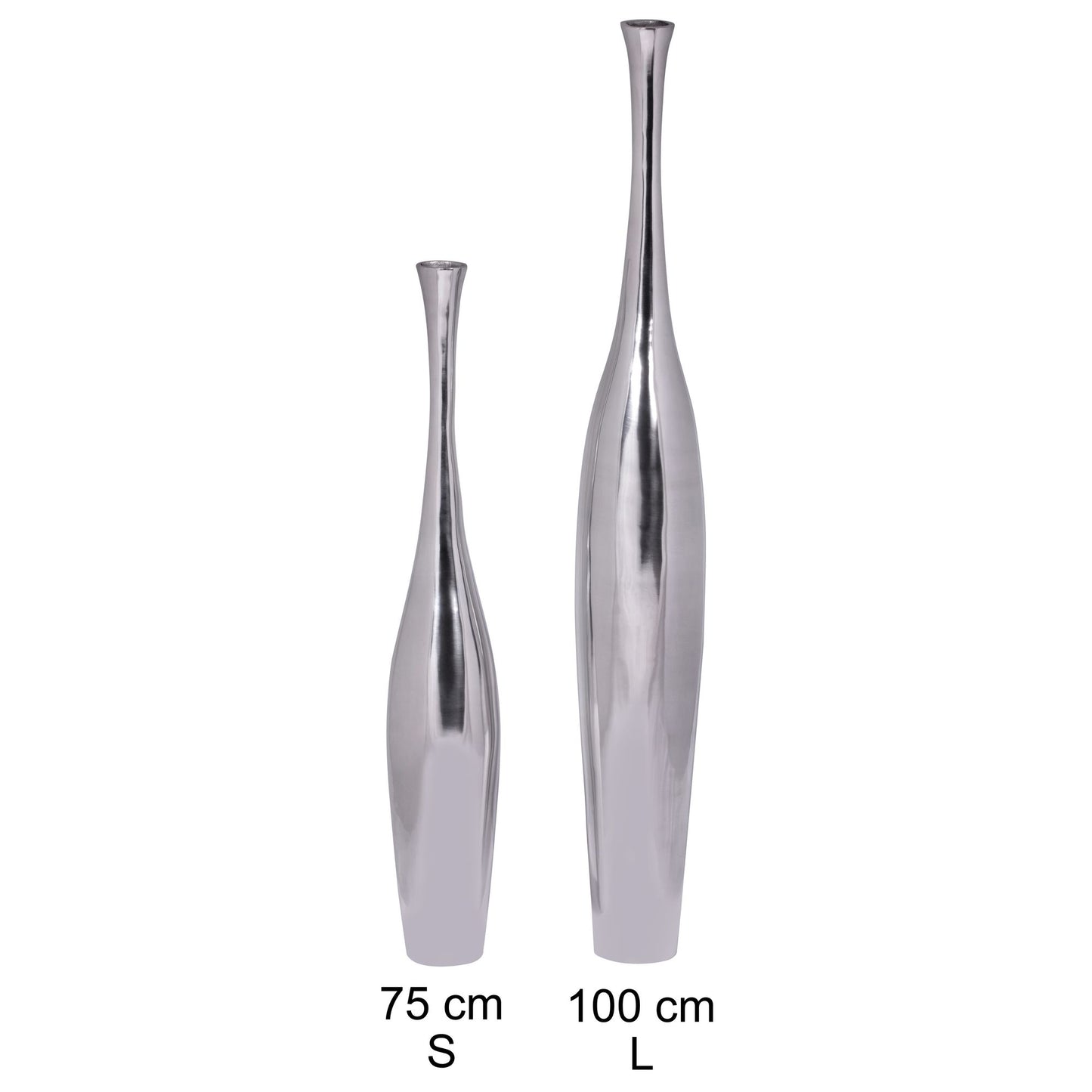 Deko Vase gross BOTTLE L Aluminium modern mit 1 Öffnung in Silber Hohe Alu Blumenvase handgefertigt Grosse Dekovase fuer Blumen