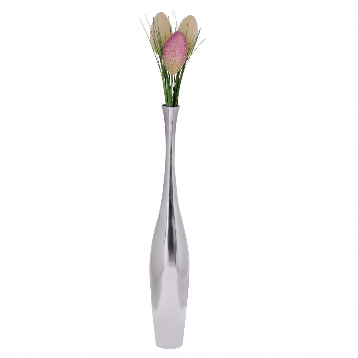 Deko Vase gross BOTTLE S Aluminium modern mit 1 Öffnung in Silber Hohe Alu Blumenvase handgefertigt Grosse Dekovase fuer Blumen