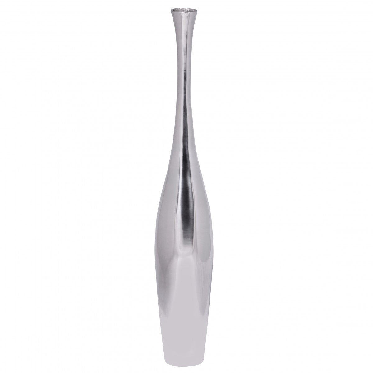 Deko Vase gross BOTTLE S Aluminium modern mit 1 Öffnung in Silber Hohe Alu Blumenvase handgefertigt Grosse Dekovase fuer Blumen