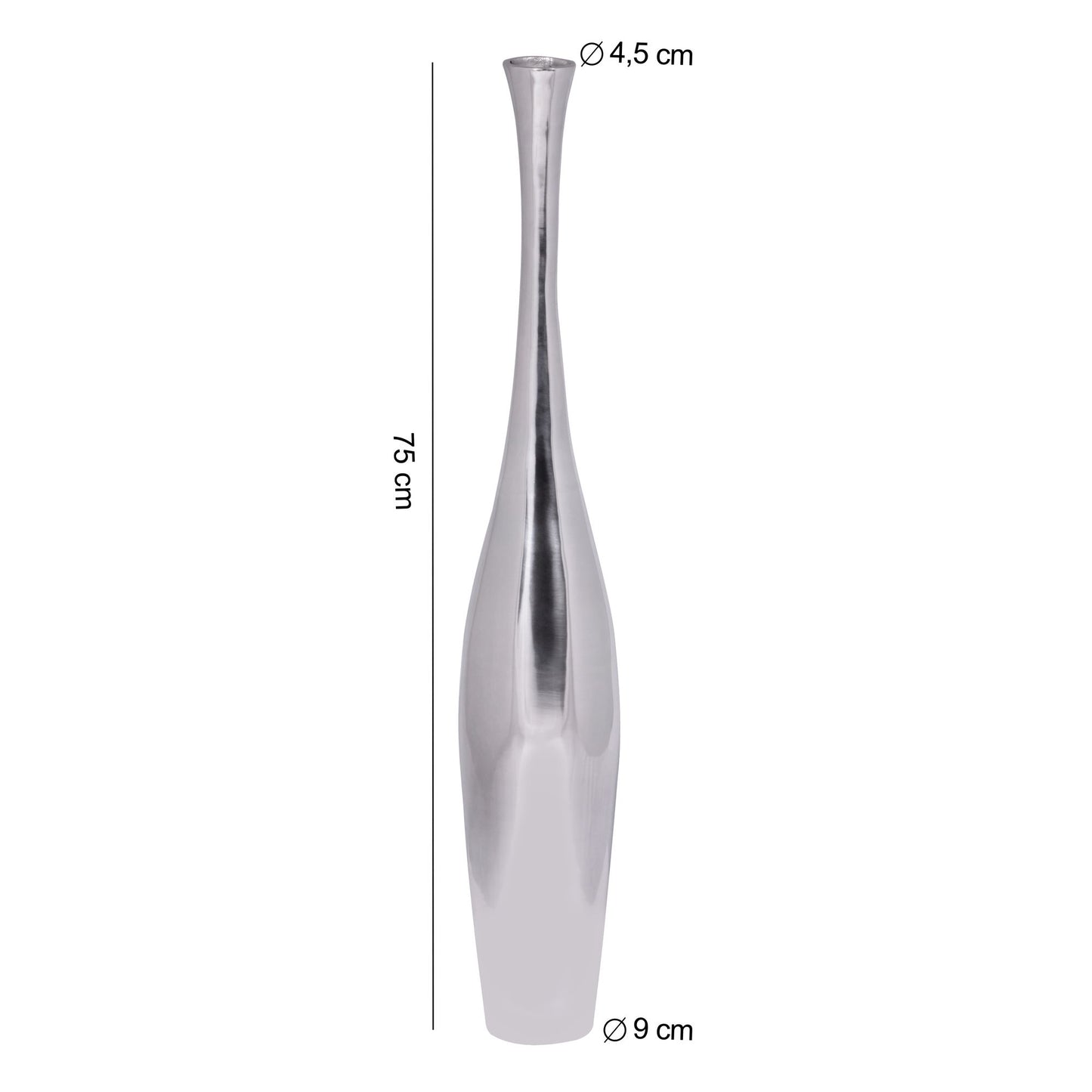 Deko Vase gross BOTTLE S Aluminium modern mit 1 Öffnung in Silber Hohe Alu Blumenvase handgefertigt Grosse Dekovase fuer Blumen