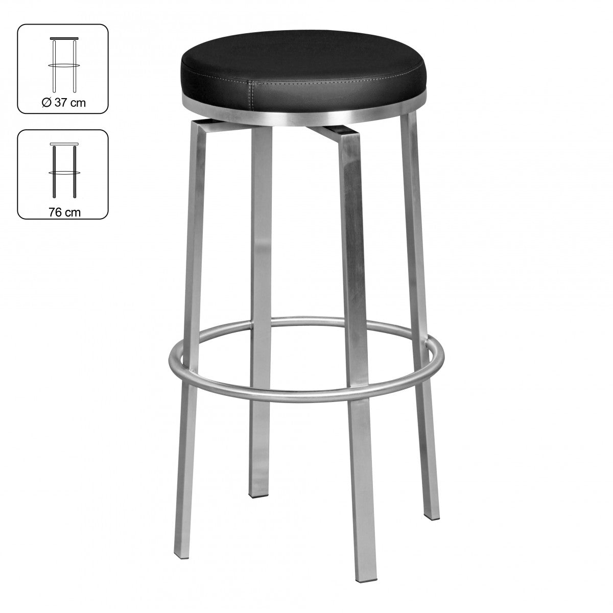 Barhocker WL1.947 Schwarz 42 mal 76 mal 42 cm Edelstahl Barstuhl 360° Drehbar Thekenhocker Barsitz Gepolstert Design Tresenstuhl Modern Bistrohocker Hoch Hoher Hocker fuer Bar