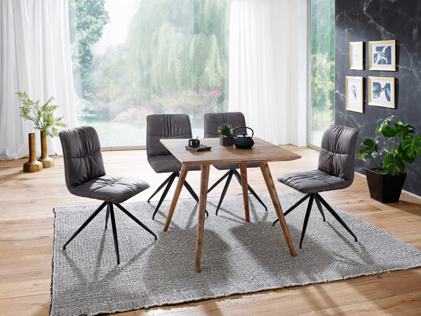 Esszimmertisch REPA 80 mal 80 mal 76 cm Sheesham rustikal Massiv Holz Design Landhaus Esstisch Tisch fuer Esszimmer quadratisch 4 Personen