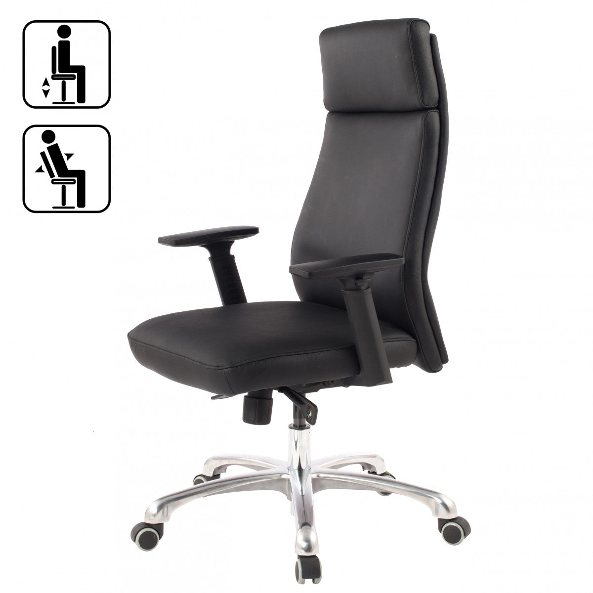 Buerostuhl PORTO Echt Leder Schwarz ergonomisch mit Kopfstuetze Design Chefsessel Schreibtischstuhl ergonomisch mit Wippfunktion Drehstuhl mit Armlehnen  mal   mal L 120 kg