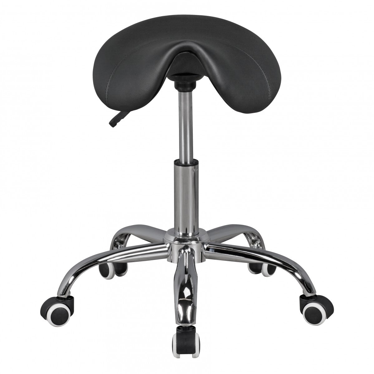 MENTON   Sattel Hocker in Schwarz Arbeitshocker mit Kunstleder Bezug Sitzhocker ist hoehenverstellbar Design Drehhocker mit Rollen Kosmetikhocker und Pra mal ishocker mit Sattelsitz