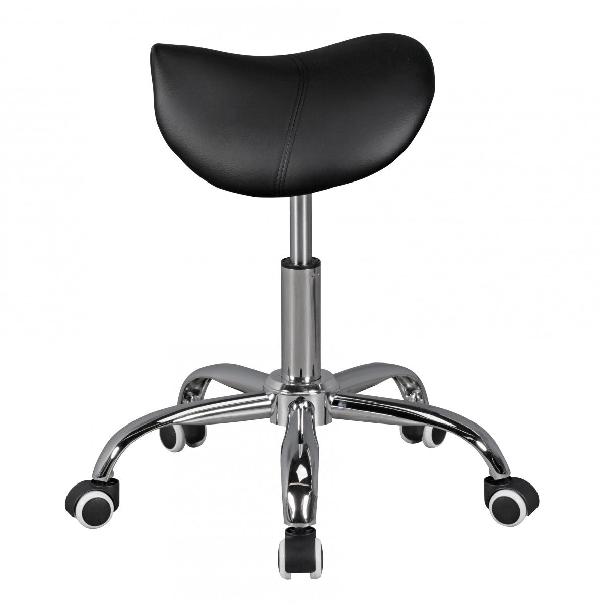 MENTON   Sattel Hocker in Schwarz Arbeitshocker mit Kunstleder Bezug Sitzhocker ist hoehenverstellbar Design Drehhocker mit Rollen Kosmetikhocker und Pra mal ishocker mit Sattelsitz