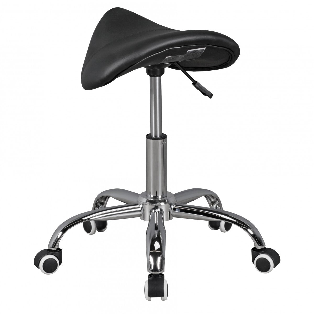 MENTON   Sattel Hocker in Schwarz Arbeitshocker mit Kunstleder Bezug Sitzhocker ist hoehenverstellbar Design Drehhocker mit Rollen Kosmetikhocker und Pra mal ishocker mit Sattelsitz