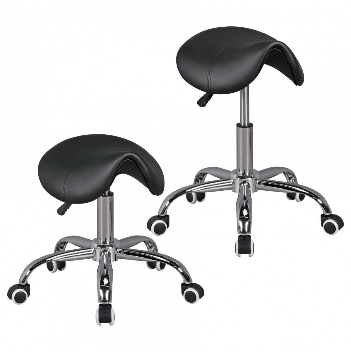 MENTON   Sattel Hocker in Schwarz Arbeitshocker mit Kunstleder Bezug Sitzhocker ist hoehenverstellbar Design Drehhocker mit Rollen Kosmetikhocker und Pra mal ishocker mit Sattelsitz