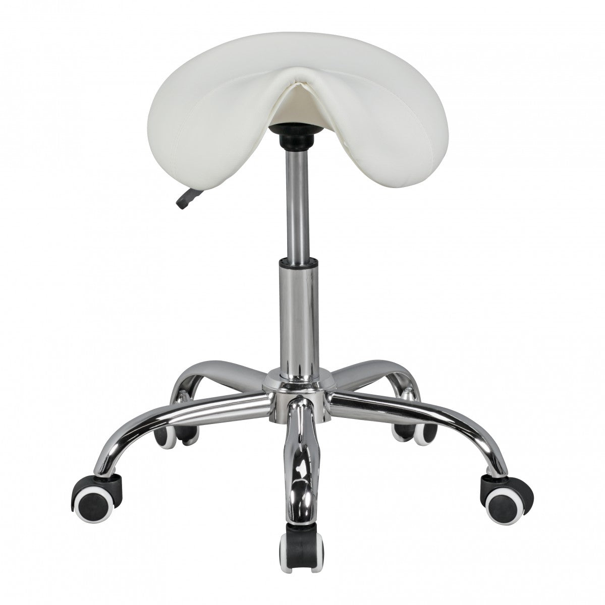 MENTON Sattel Hocker in Weiss Arbeitshocker mit Kunstleder Bezug Sitzhocker ist hoehenverstellbar Kosmetikhocker und Pra mal ishocker mit Sattelsitz Friseurhocker