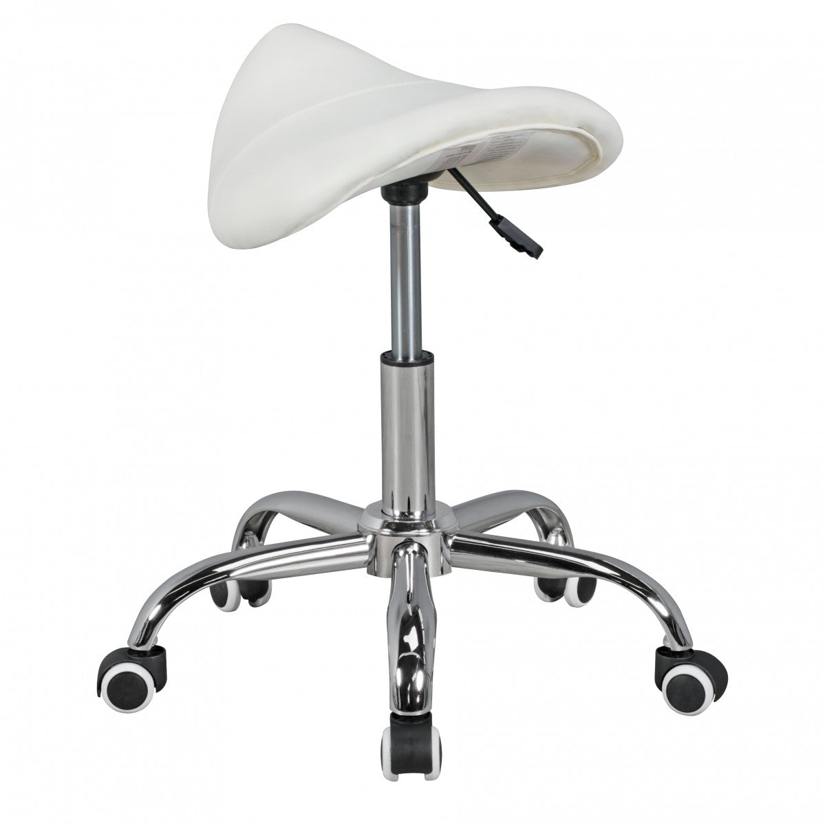 MENTON Sattel Hocker in Weiss Arbeitshocker mit Kunstleder Bezug Sitzhocker ist hoehenverstellbar Kosmetikhocker und Pra mal ishocker mit Sattelsitz Friseurhocker