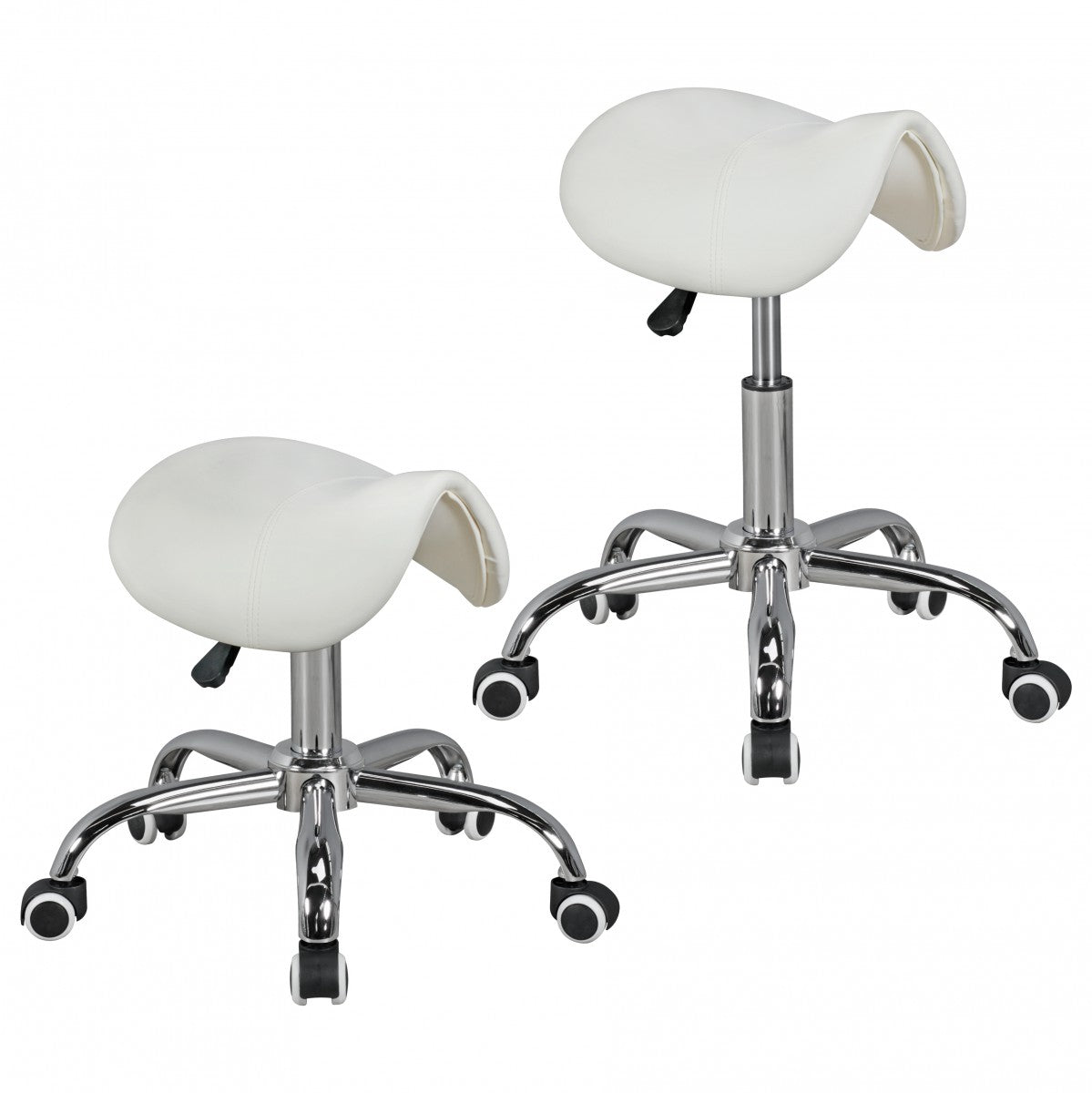 MENTON Sattel Hocker in Weiss Arbeitshocker mit Kunstleder Bezug Sitzhocker ist hoehenverstellbar Kosmetikhocker und Pra mal ishocker mit Sattelsitz Friseurhocker