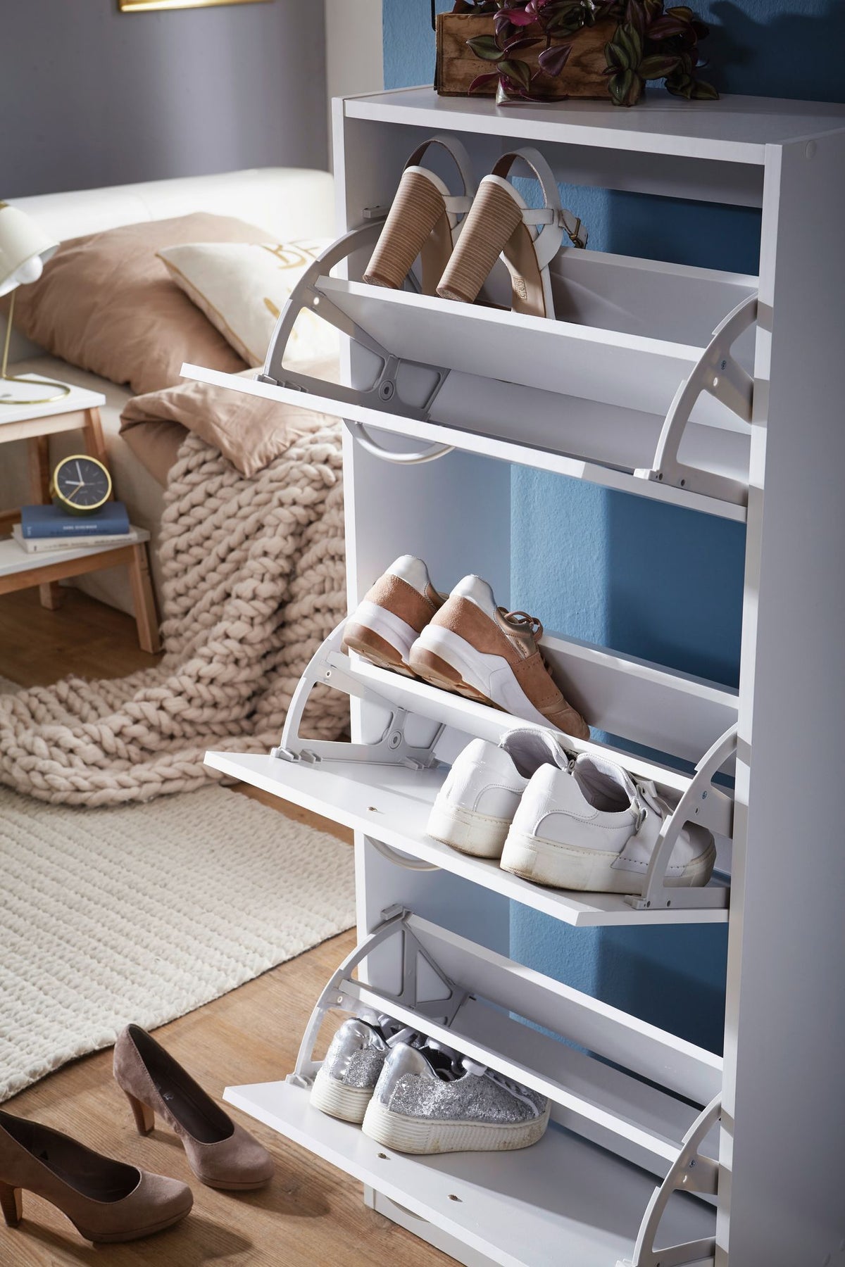 Schuhschrank mit 3 Faechern zum Klappen Schuhkommode 125 cm Schuhregal – Wohnmomentum